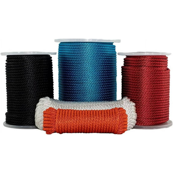 SGT KNOTS Solid Braid Nylon Utility Rope - Multipurpose Smooth Nylon Braided Utility Cord Line - for Anchors, Crafts, Towing 0.25in x 100ft - White