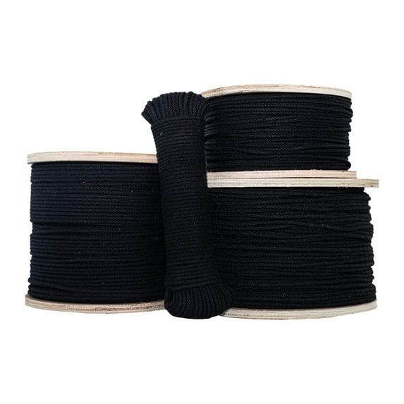 SGT KNOTS Unglazed Cotton Tie Line - Multipurpose Polyester Core for Theatrical Projects, Decor, Cable Management, Hunting - Durable, Weatherproof, Tie Down Rope, 1/8" x 600ft, Black)