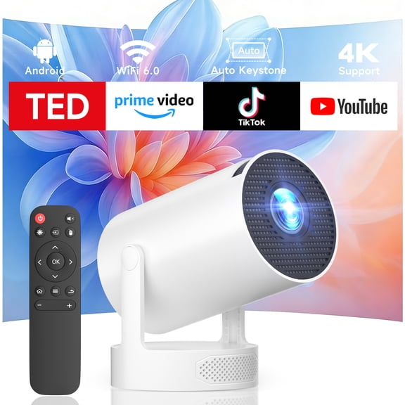 SGV 720P Smart Portable Projector WiFi 6 Bluetooth 260 ANSI Android 12 White