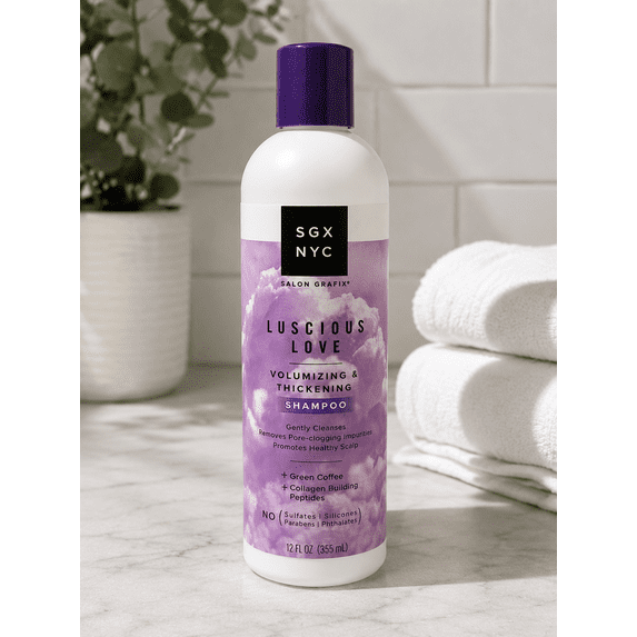 SGX NYC Luscious Love Sulfate Free Volumizing and Thickening Shampoo with Green Coffee and Collagen Peptides, 12 fl oz