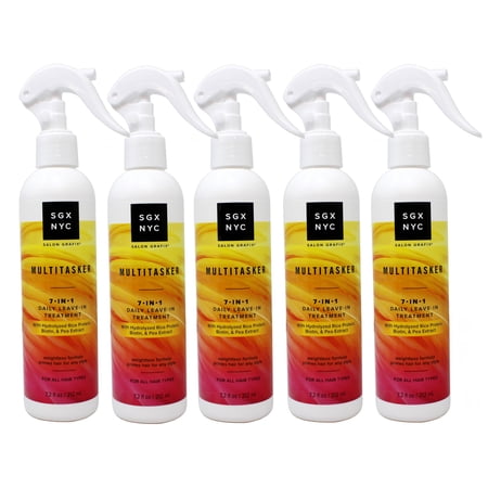 SGX NYC The Multitasker 7-in-1 Daily Leave-In Treatment - Heat Protection, with Hydrolyzed Rice Protein, Biotin & Pea Extract, 7.2 FL OZ (212 ml) - 5 Pack