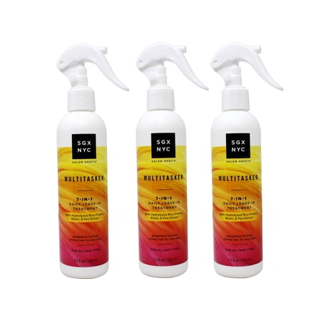 SGX NYC The Multitasker 7-in-1 Daily Leave-In Treatment - Heat Protection, with Hydrolyzed Rice Protein, Biotin & Pea Extract, 7.2 FL OZ (212 ml) - 3 Pack