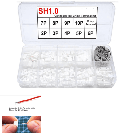 SH 1.0mm Pitch Connector and Crimp Terminal Kit, 2P to 10P Copper Pin Contacts for Electronics Projects, 250 Connectors with 250 Crimp Terminals, Easy Installation for