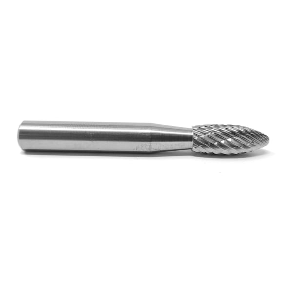 HELONGCO Double Cut Flame Shape Carbide Burr Bur Tool Die Grinder Bit, 1/4" x 5/8", 1/4" Shank