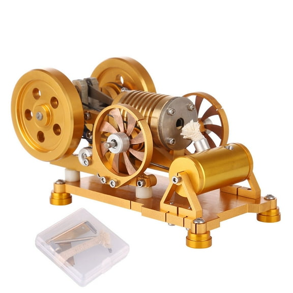 SH-10 Vacuum Fire-Powered Stirling Engine Model, CNC Aluminum Alloy Body with Full Copper Cylinder and Piston, Vintage External-Combustion Engine for Science Education
