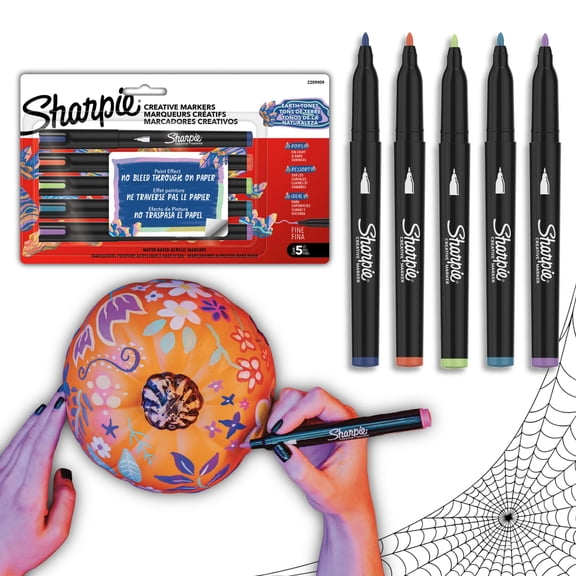 Sharpie Creative Markers, Earth Tones, Water-Based Acrylic Paint Markers, Fine Tip, 5 Count
