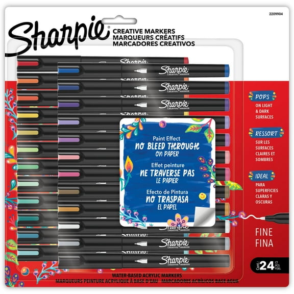 Sharpie Creative Markers Variety Pack, Water-Based Acrylic Paint, Fine Tip, Assorted Colors, 24 Count
