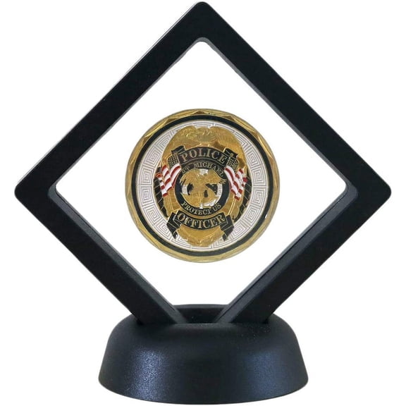 SH Challenge Coin Display Frame, 3D Floating Display Case Stand Holder, Medallion Medal Specimen Military Coin Clear Box (Black)