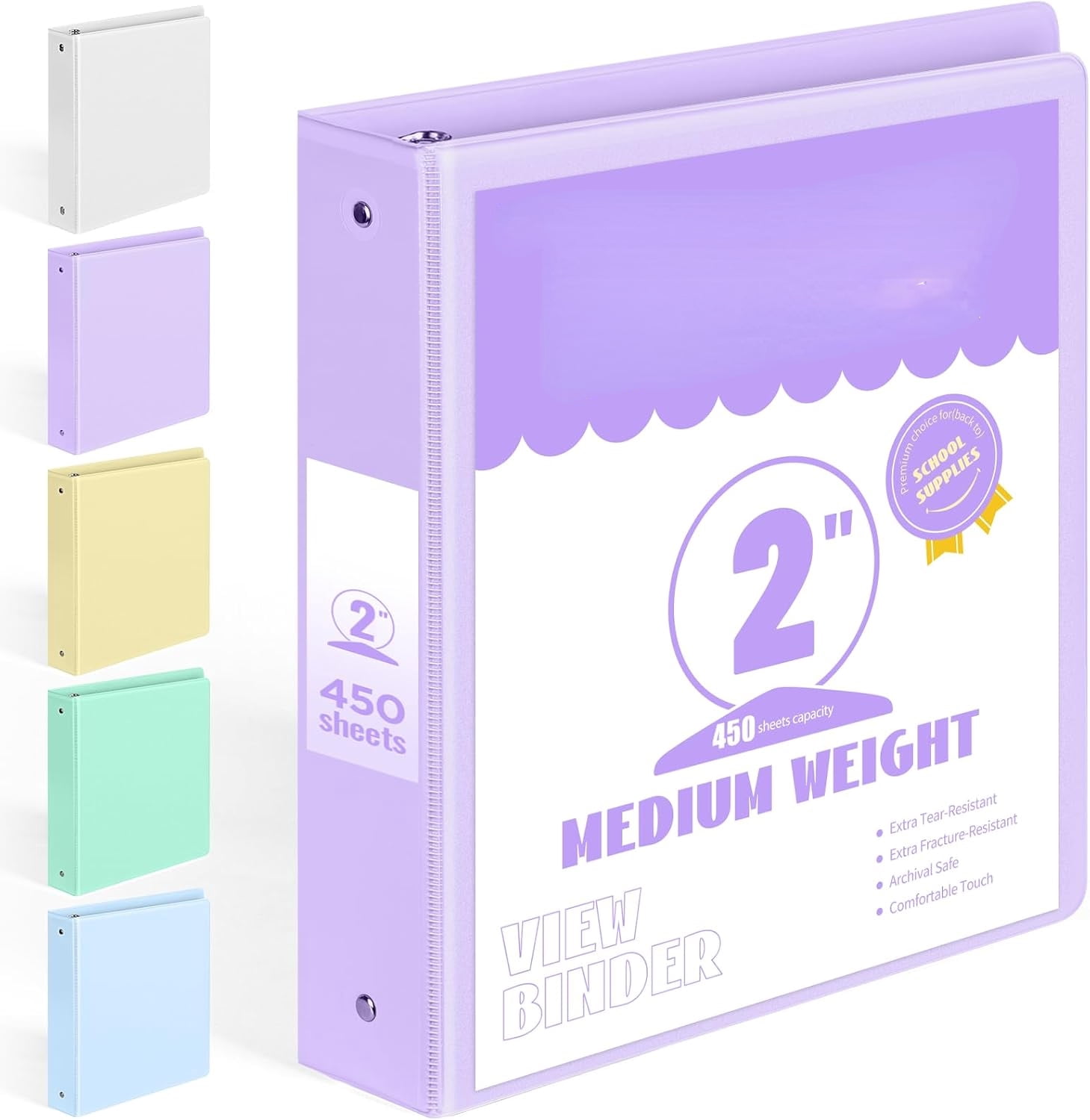 SH Extra Durable 3 Ring Binder, Round Ring 2 Inch Binders, Fits 450 ...