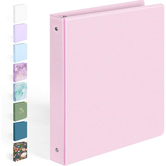 SH Extra Durable 3 Ring Binder, Round Rings 1 Inch Binder, Fits 175 Sheets of 8.5x11 Paper, Customizable View Cover with Inside Pockets, Cute 1" Binders, 1 Inch Binders 3 Ring, Pink