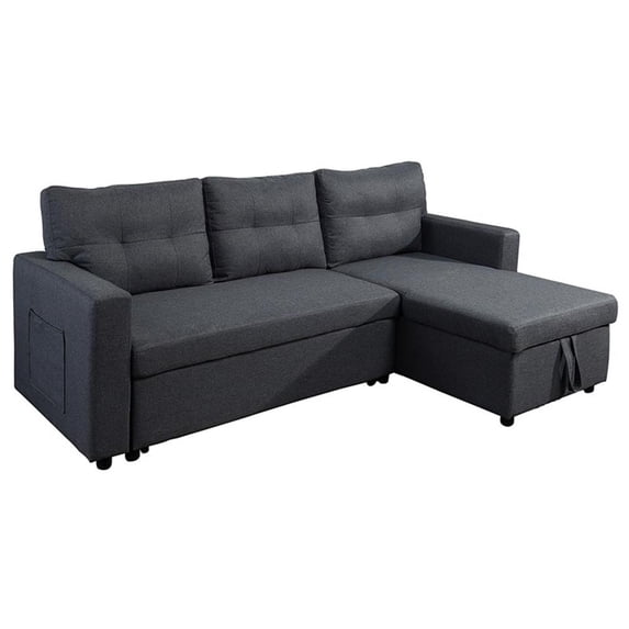 SH Lighting Asher 86" Reversible Sleeper Wood Sectional with Storage-Steel Gray