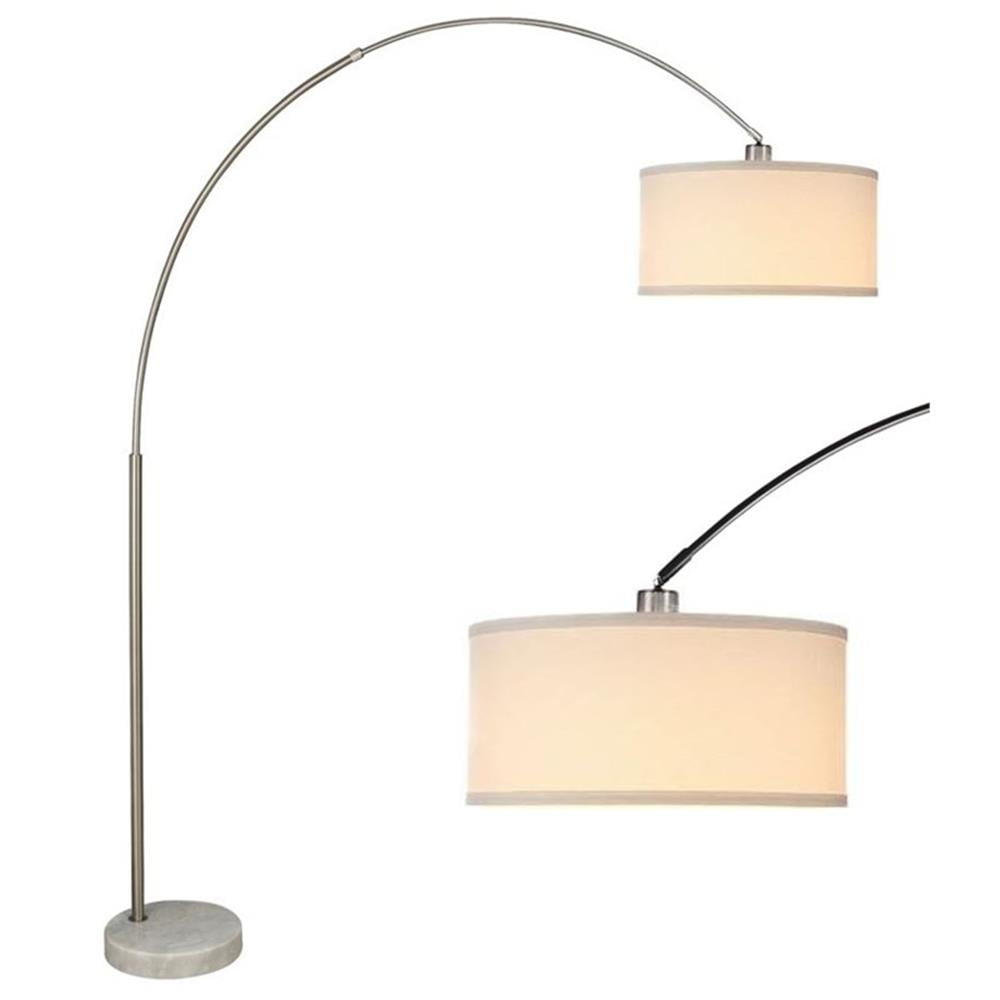 81" Tall Brushed Steel Arc Floor Lamp with White Fabric Shade