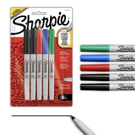 Sharpie Permanent Markers, Water- and Fade-Resistant, Extra Fine Point (0.4mm), Assorted, 5 Count