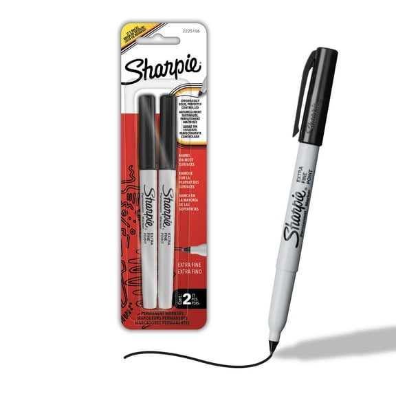 Sharpie Permanent Markers, Water- and Fade-Resistant, Extra Fine Point (0.4mm), Black, 2 Count