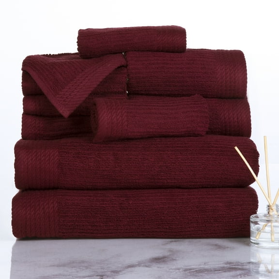 SH Ribbed Cotton 10 Piece Towel Set - Burgundy