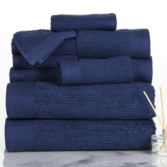 SH Ribbed Cotton 10 Piece Towel Set - Navy