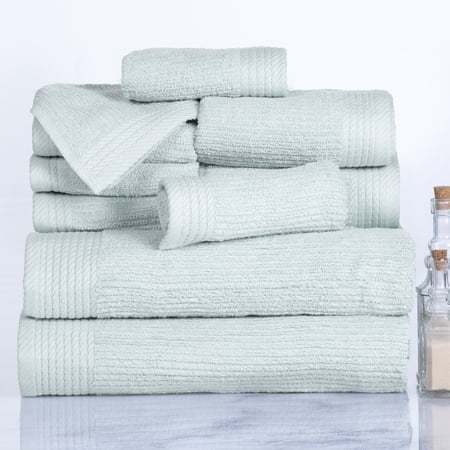 SH Ribbed  Cotton 10 Piece Towel Set - Seafoam