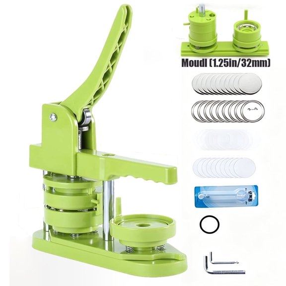 SH-RuiDu Button Maker Machine, 1.25 inch/32mm Pin Maker Kit with 100 Parts & Circle Cutter, DIY Badge Maker for Crafts, Parties, Schools, Gifts (Green)