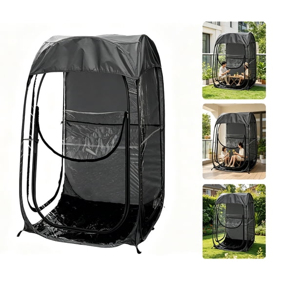 SH-RuiDu Pop Up Sports Tent, Clear View Tent for Sports Events & Fishing, Weather Resistant Instant Setup Shelter, Portable Outdoor Rain Shield for Camping, Beach (Black)