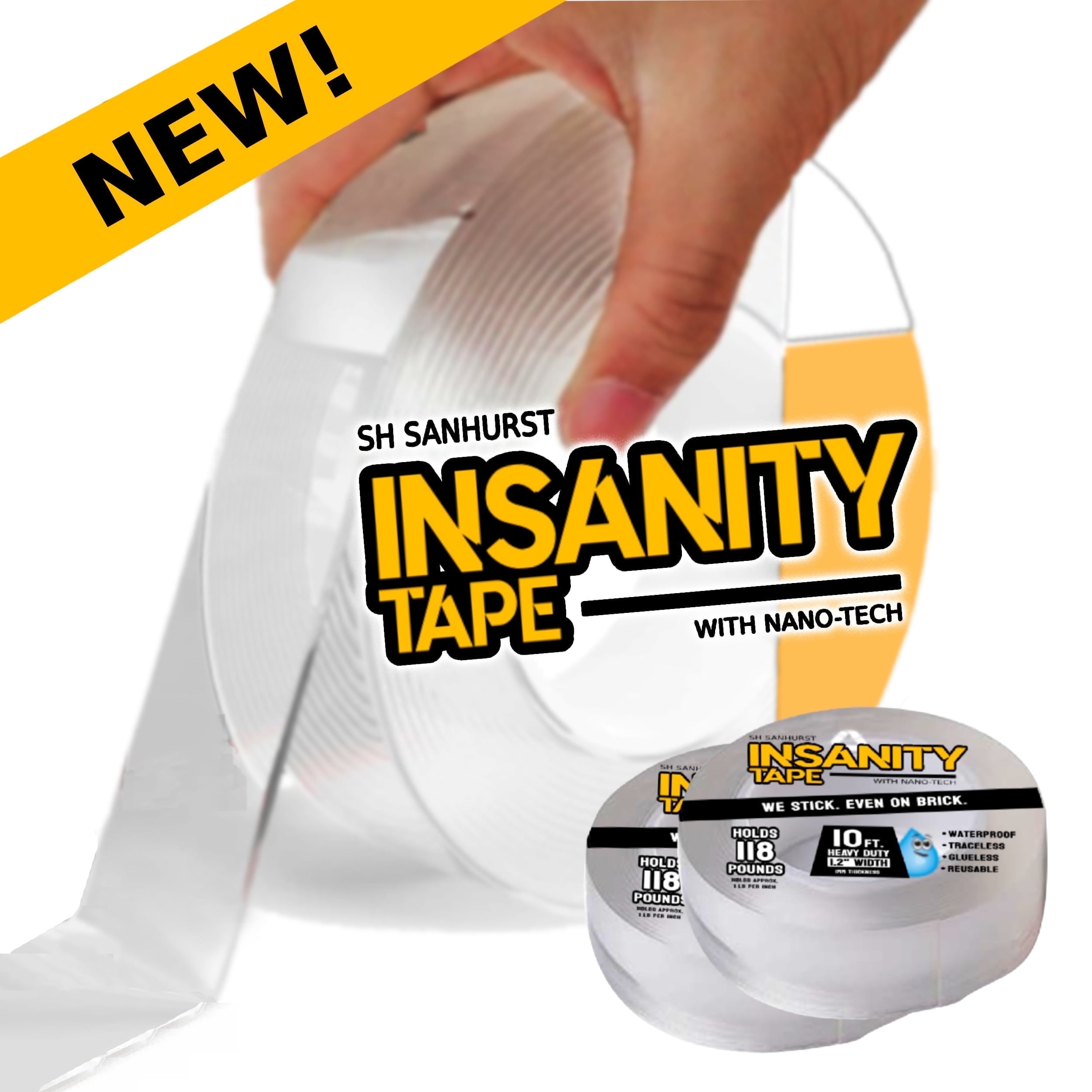 Insanity Nano Tape 2-Pk Thick Extra Wide Heavy Duty Double Sided Reusable Adhesive Gel 20ft New