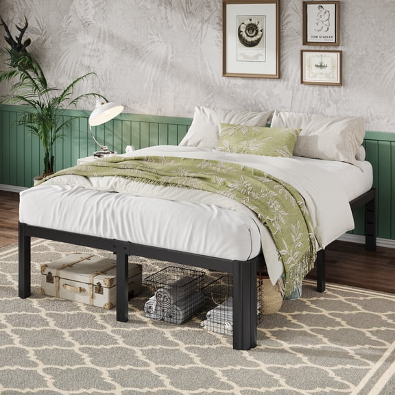 SHA CERLIN 14 Inch Heavy Duty Queen Platform Bed Frame with Round Corner Legs, 3500 lbs Capacity Metal Bed, No Box Spring Needed, Noise Free, Easy Assembly, Black