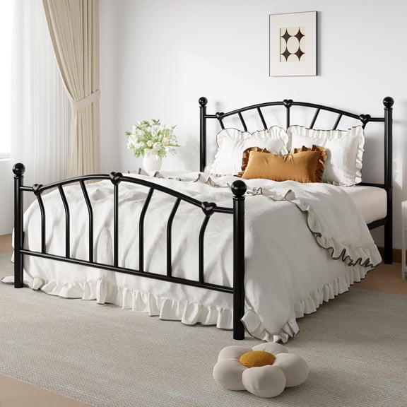 SHA CERLIN 14 Inch Queen Size Metal Platform Bed Frame with Heart Shaped Iron-Art Headboard/Footboard, Under Bed Storage, Noise Free Mattress Foundation, Easy Assembly, Black
