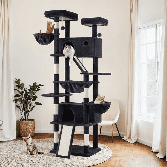Merrland 81" Multi-Level Large Cat Tree Tower for Indoor Kittens, Cat Condo with Hammock & Sisal Scratching Posts, Blue