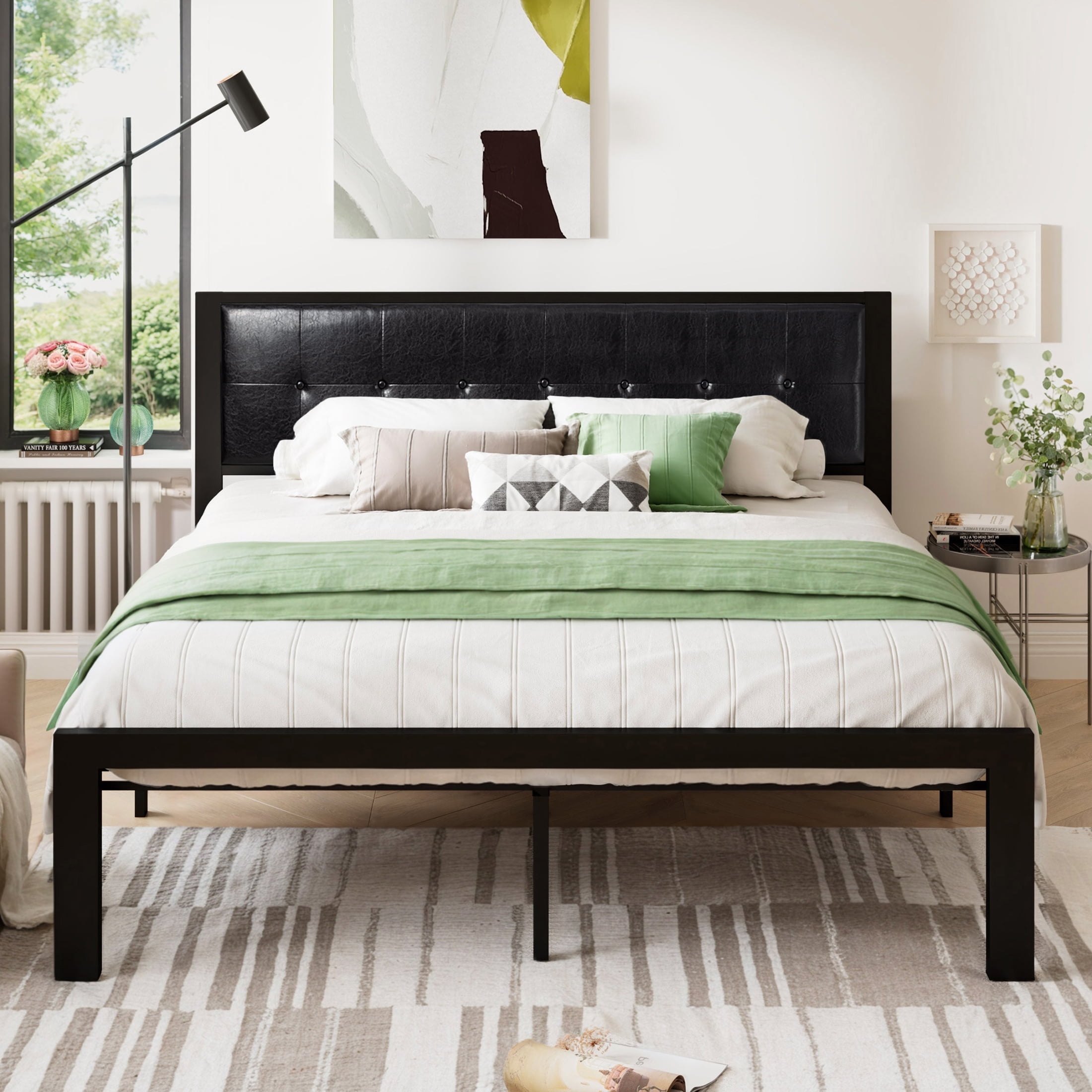 Sallyさま 専用ページ SHA CERLIN King Size Metal Platform Bed Frame, Faux Leather