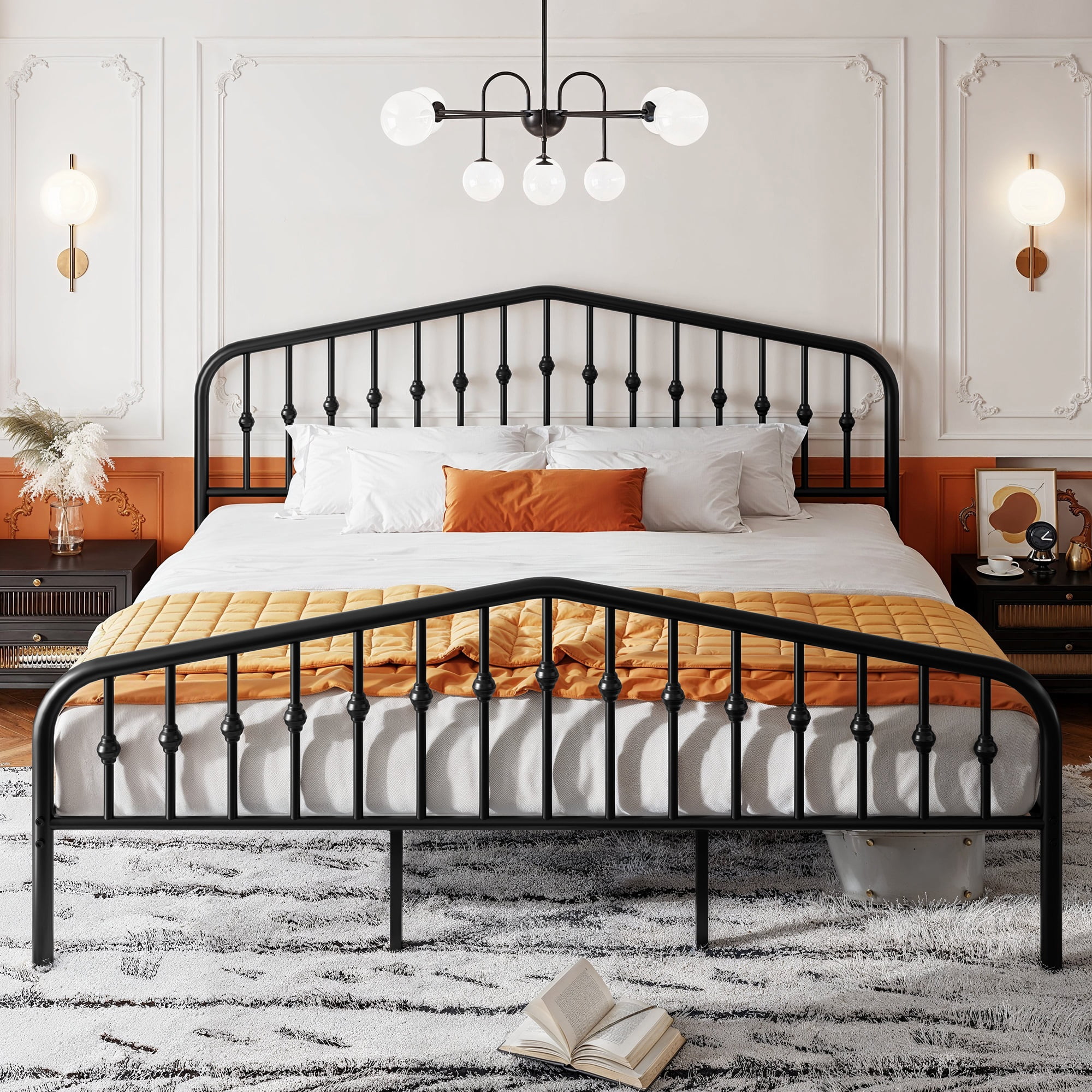 SHA CERLIN King Size Metal Bed Frame with Vintage Headboard