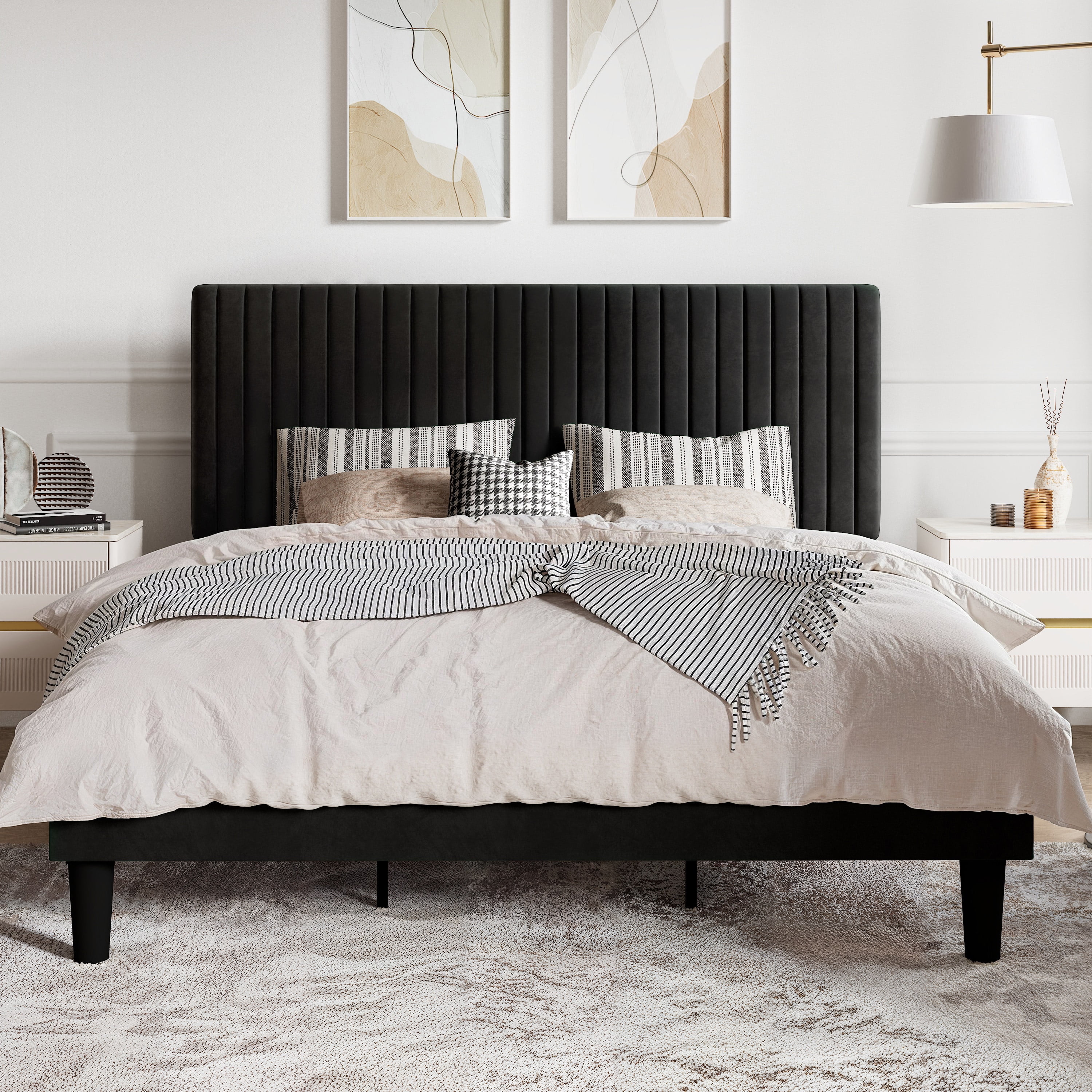 SHA CERLIN Green Full Size Upholstered Platform Bed Frame
