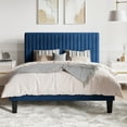 thumbnail image 1 of SHA CERLIN Blue Queen Size Upholstered Platform Bed Frame with Adjustable Channel Velvet Headboard, 1 of 9