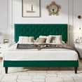 thumbnail image 1 of SHA CERLIN Green King Upholstered Bed Frame with Adjustable Diamond Button Tufted Headboard, Adult, 1 of 8