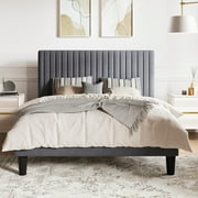 SHA CERLIN Grey Full Size Upholstered Platform Bed Frame with Adjustable Channel Velvet Headboard