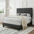 thumbnail image 1 of SHA CERLIN Grey Queen Size Panel Platform Bed Frame with Adjustable Fabric Upholstered Headboard, Adult, 1 of 6