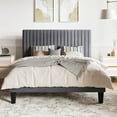 thumbnail image 1 of SHA CERLIN Grey Queen Size Upholstered Platform Bed Frame with Adjustable Channel Velvet Headboard, 1 of 8