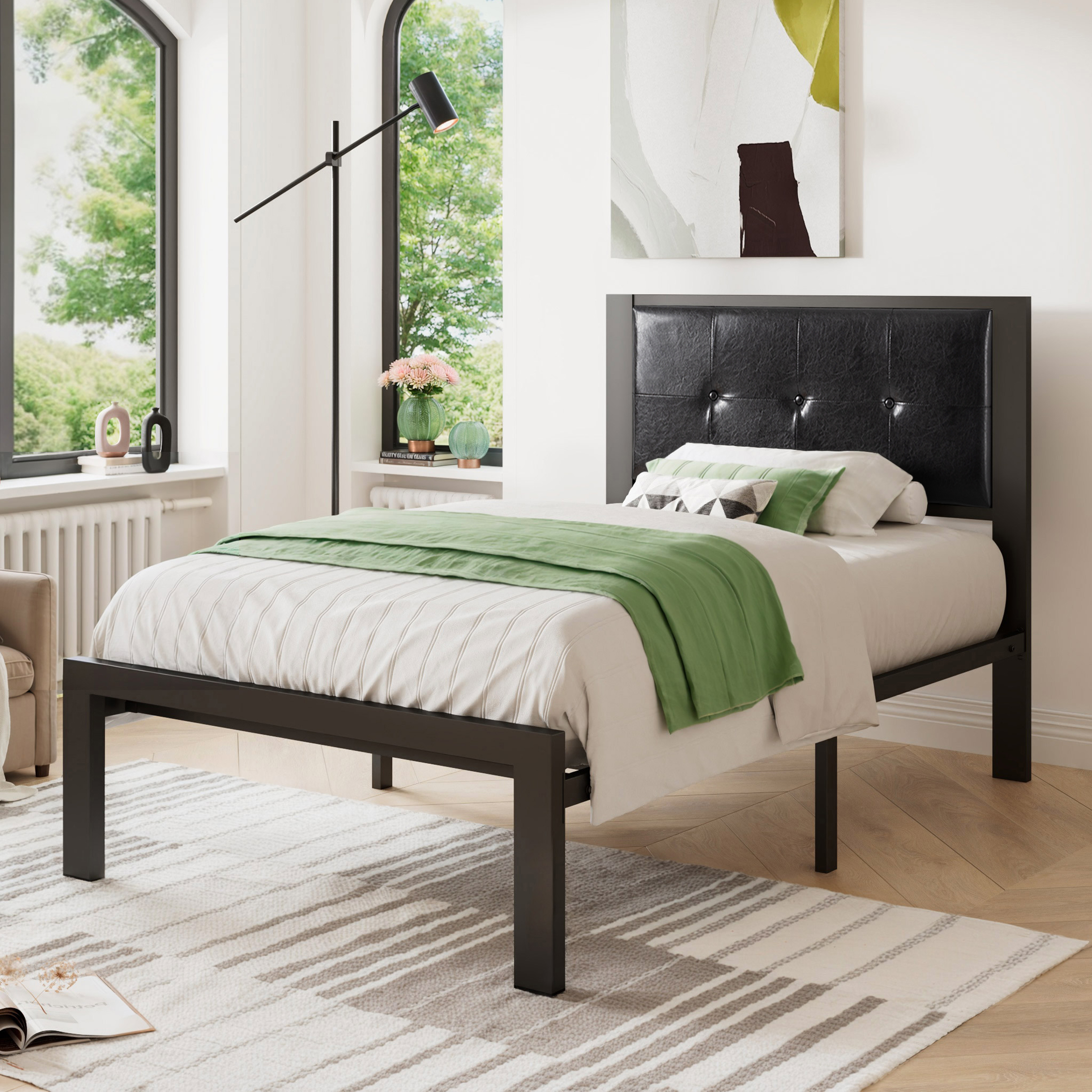 Sauder Parklane Platform Twin Bed with Headboard, Espresso Finish