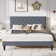 thumbnail image 1 of SHA CERLIN King Size Velvet Upholstered Bed Frame with Adjustable Diamond Button Tufted Headboard, Rivet Ornament, Grey, 1 of 8