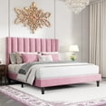 SHA CERLIN Pink Full Size Platform Bed Frame with Velvet Vertical ...