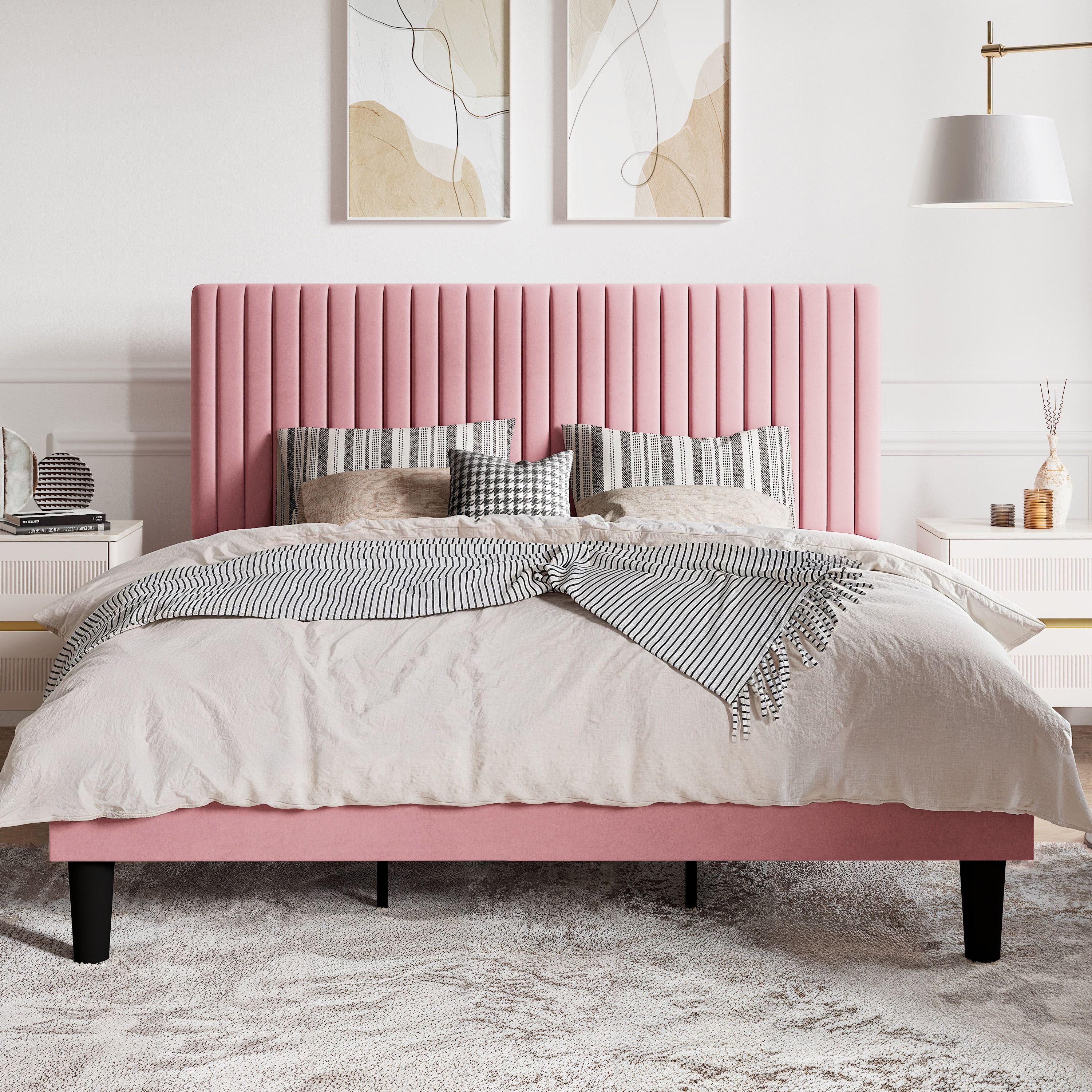 Pink headboard king size bed discount