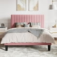 thumbnail image 1 of SHA CERLIN Pink Queen Size Upholstered Platform Bed Frame with Adjustable Velvet Channel Headboard, 1 of 9