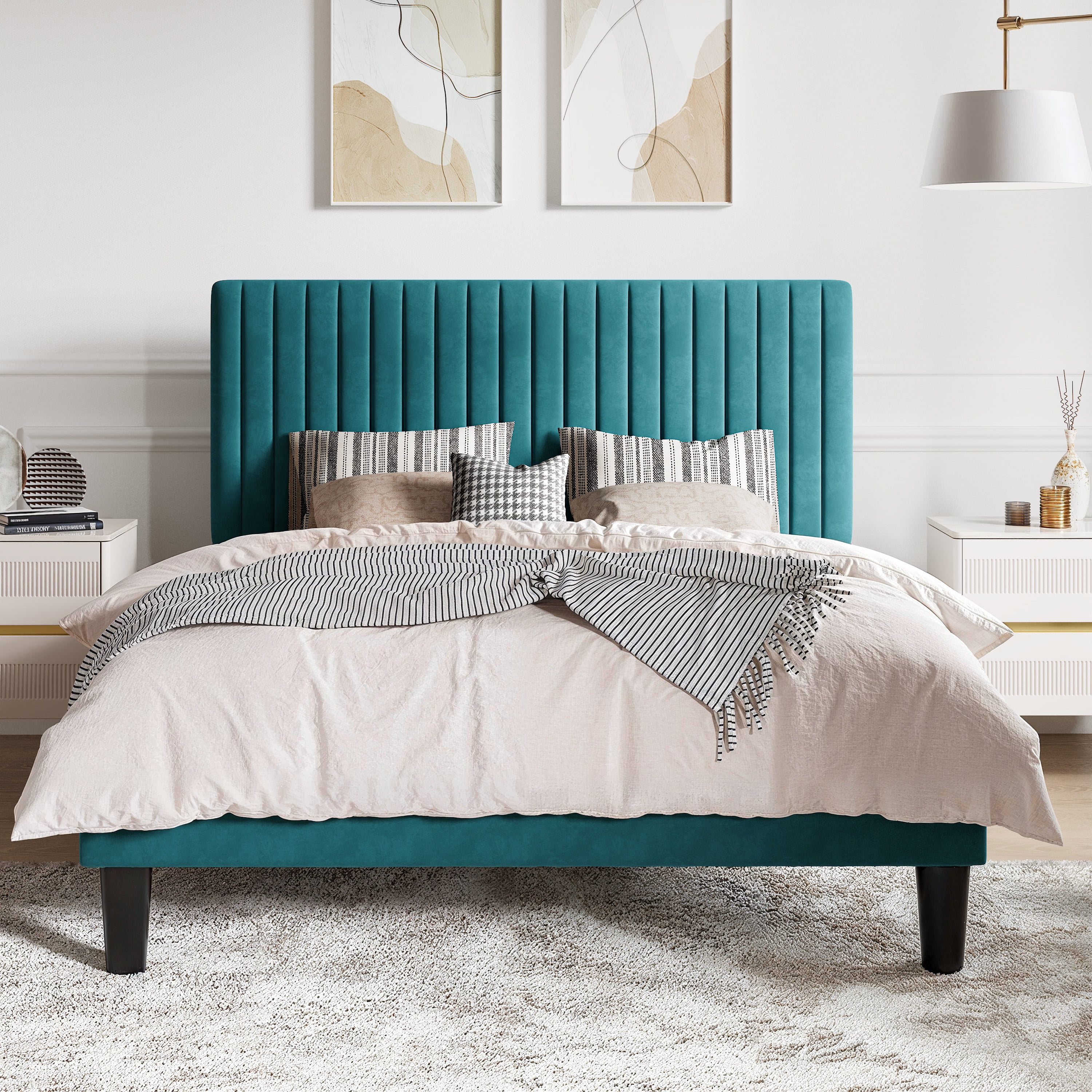 サイファ　ベレト　SR＋　4枚 Sha Cerlin Upholstered King Bed Frame, Light Gray, with 4