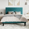 thumbnail image 1 of SHA CERLIN Teal Blue Queen Size Upholstered Platform Bed Frame with Velvet Adjustable Channel Headboard, Adult, 1 of 9