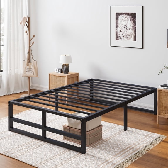 SHA CERLIN Twin Size Metal Platform Bed Frame with 14'' Extra Under-bed Storage Space, No Box Spring Needed, Easy Assembly, Black