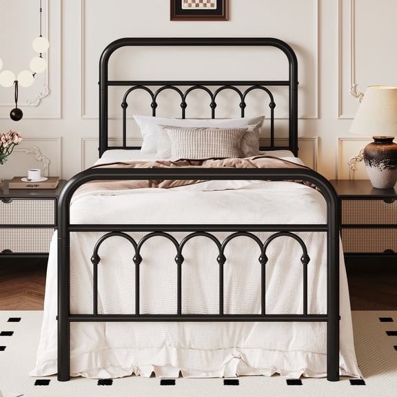 SHA CERLIN Twin Size Metal Platform Bed Frame with Headboard and Footboard, Iron Arch Finish, No Box Spring Needed, Black