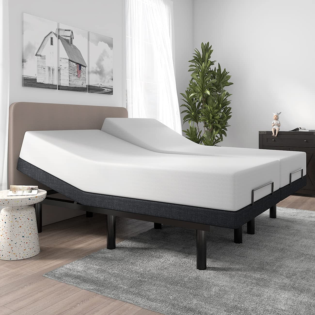 SHA CERLIN Upholstered Split King Size Ergonomic Adjustable Bed Frame ...