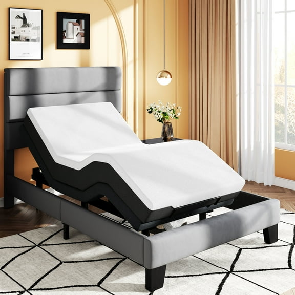 SHA CERLIN Upholstered Twin XL Size Ergonomic Adjustable Bed Base Frame with Motor 1.0, Foot Incline & Wireless Remote Control, Zero-Gravity