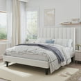 thumbnail image 1 of SHA CERLIN White Full Size Platform Bed Frame with Velvet Channel Headboard, Adult, 1 of 9