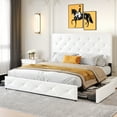 thumbnail image 1 of Sha Cerlin White Queen Leather Platform Bed Frame with 4 Storage Drawers & Adjustable Headboard, Adult, 1 of 7