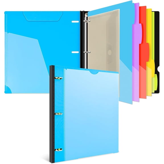SHAANXIXIAN 1 Inch 3-Ring Telescoping Project Organizer Binder,13 Pocket, Customizable Front Cover, 5 Colors Pocket Divider and Plastic Binder Pocket225 Sheet Capacity-Blue