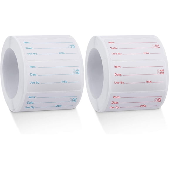 SHAANXIXIAN 1000 Pcs Dissolvable Food Labels for Container Removable Canning Labels Food Storage Stickers for Home Restaurant Canning Container Rotation, Red and Blue, 500 Labels Per Roll